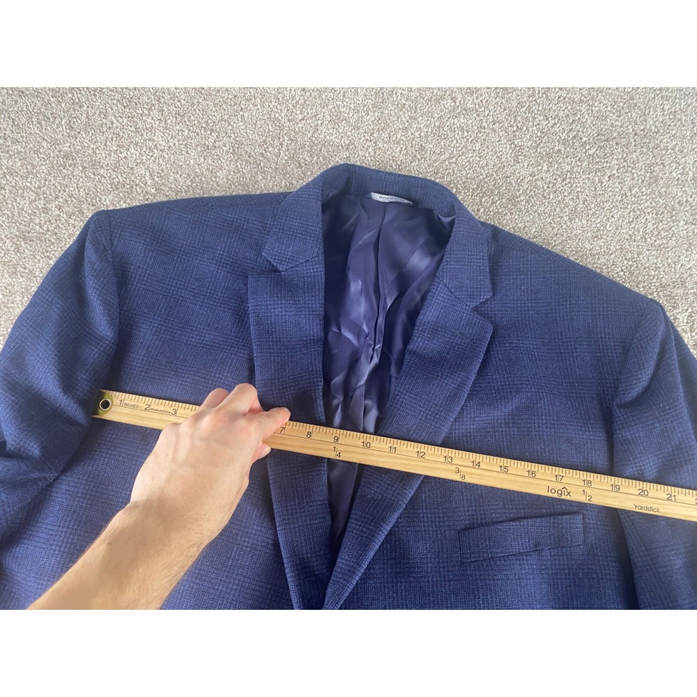 Ralph Lauren Mens 54R Navy Blue 100% Wool Micro Plaid Two Button Blazer Jacket - Picture 8 of 12